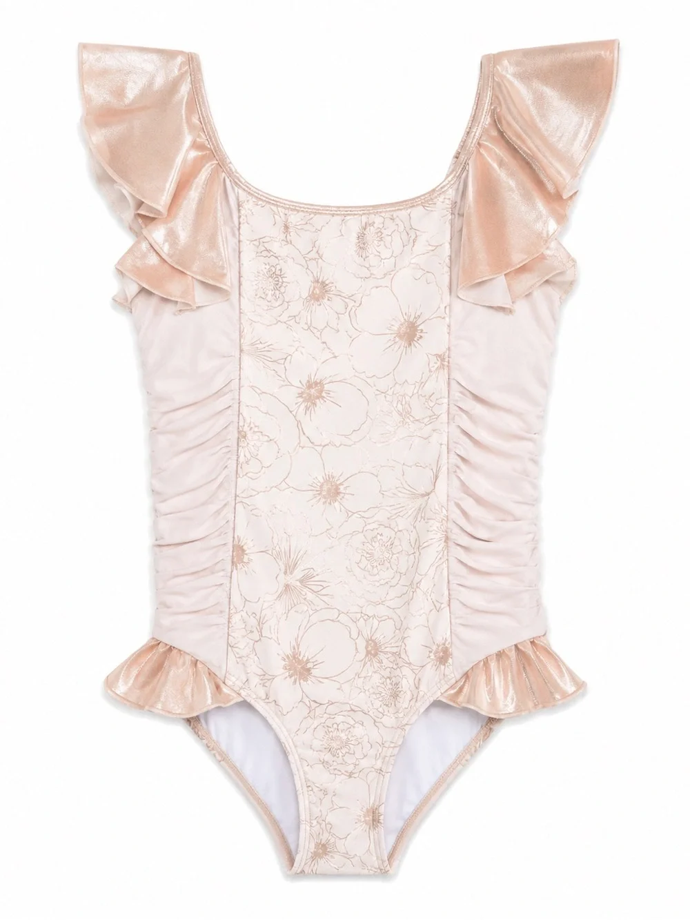 Disney Belle One Piece Swimsuit Blush and Metallic Gold Trim size 7/8 Swimwear